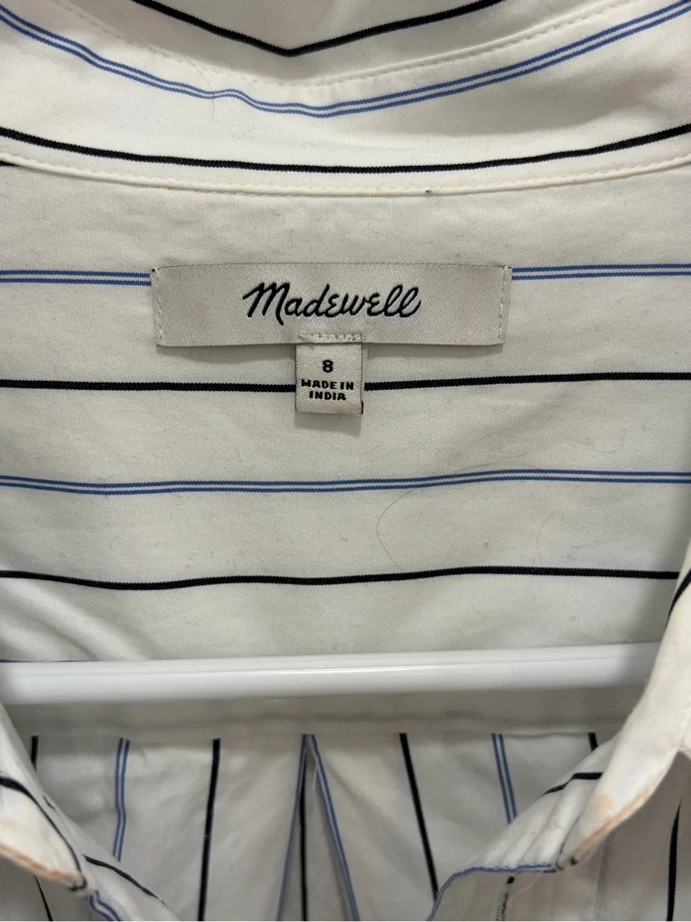 Madewell White Shirt with Navy Pinstripes Wrap Detail - Picture 5 of 6